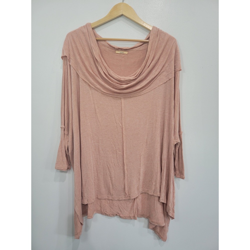 Easel Dusty Rose Cowl Neck Oversized Tunic Top Long‎ Sleeve Boho Knit Lagenlook